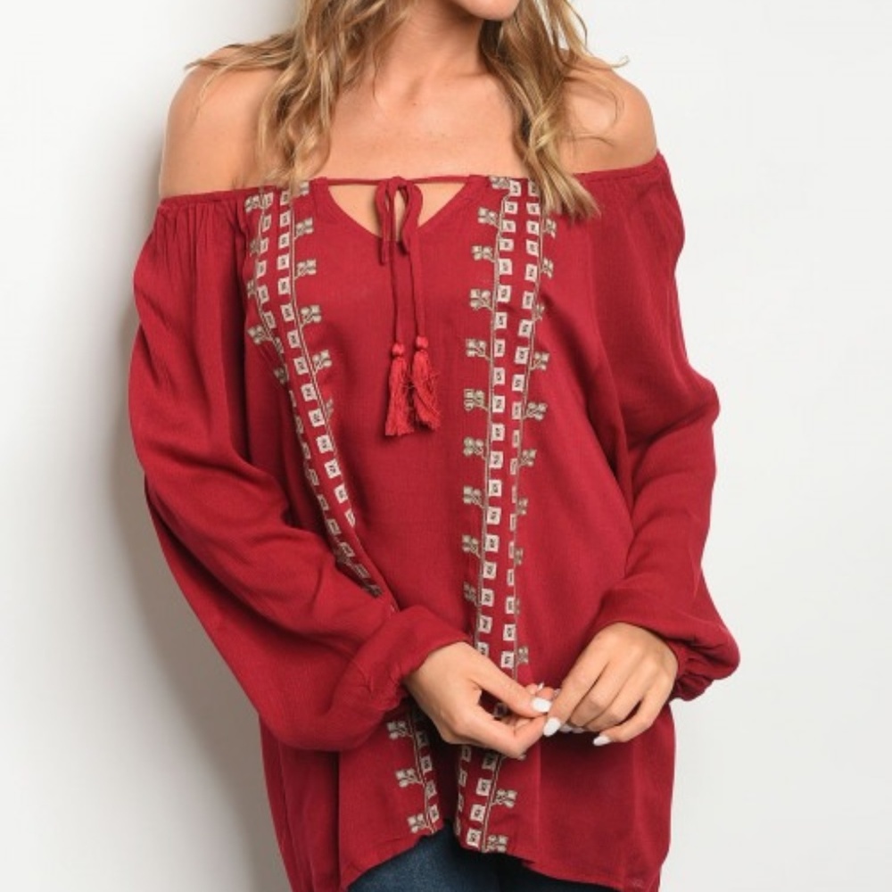 Brandi Burgundy Off the Shoulder Top